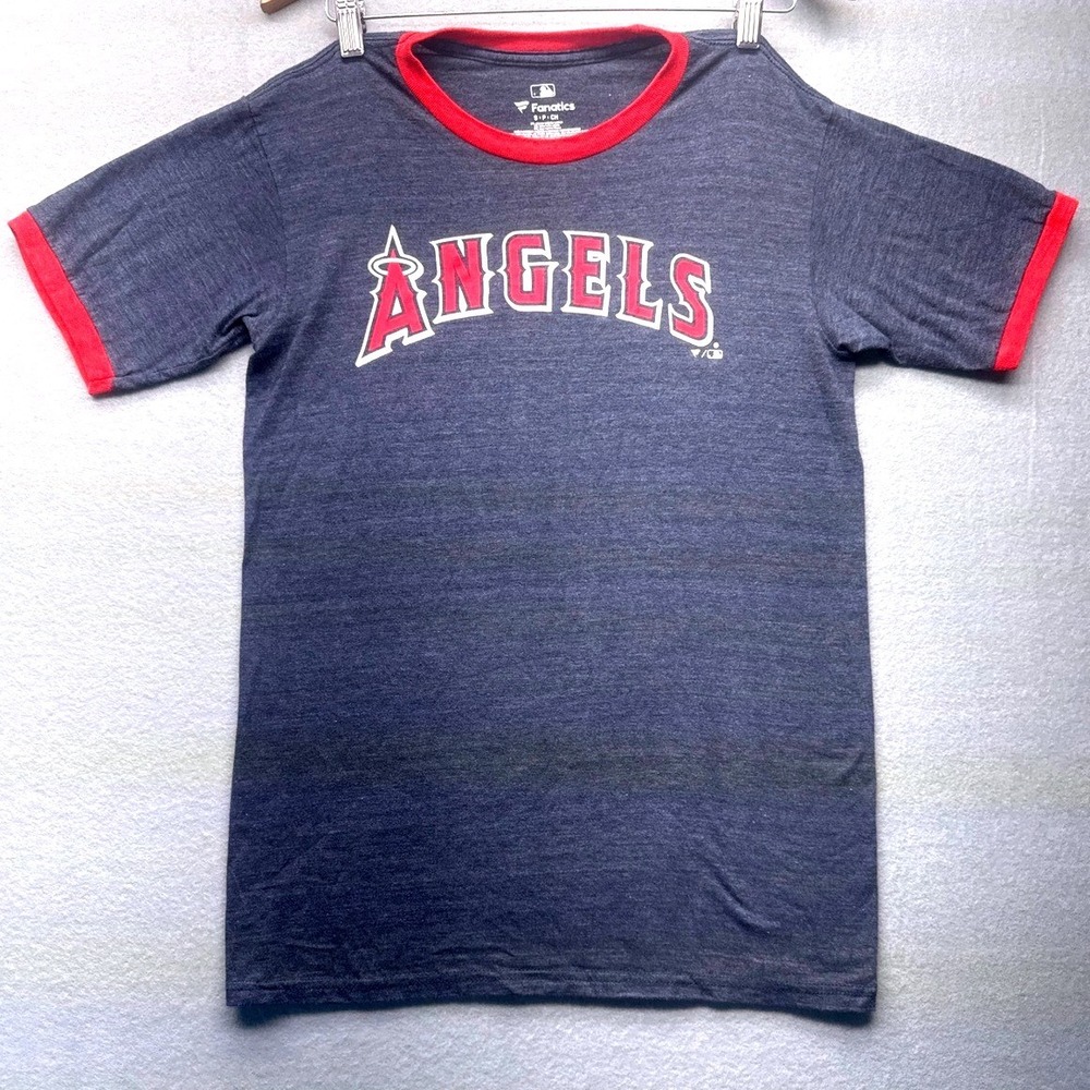 Fanatics MLB Los Angeles Angels Baseball Ringer T-Shirt Navy Red Women's Small